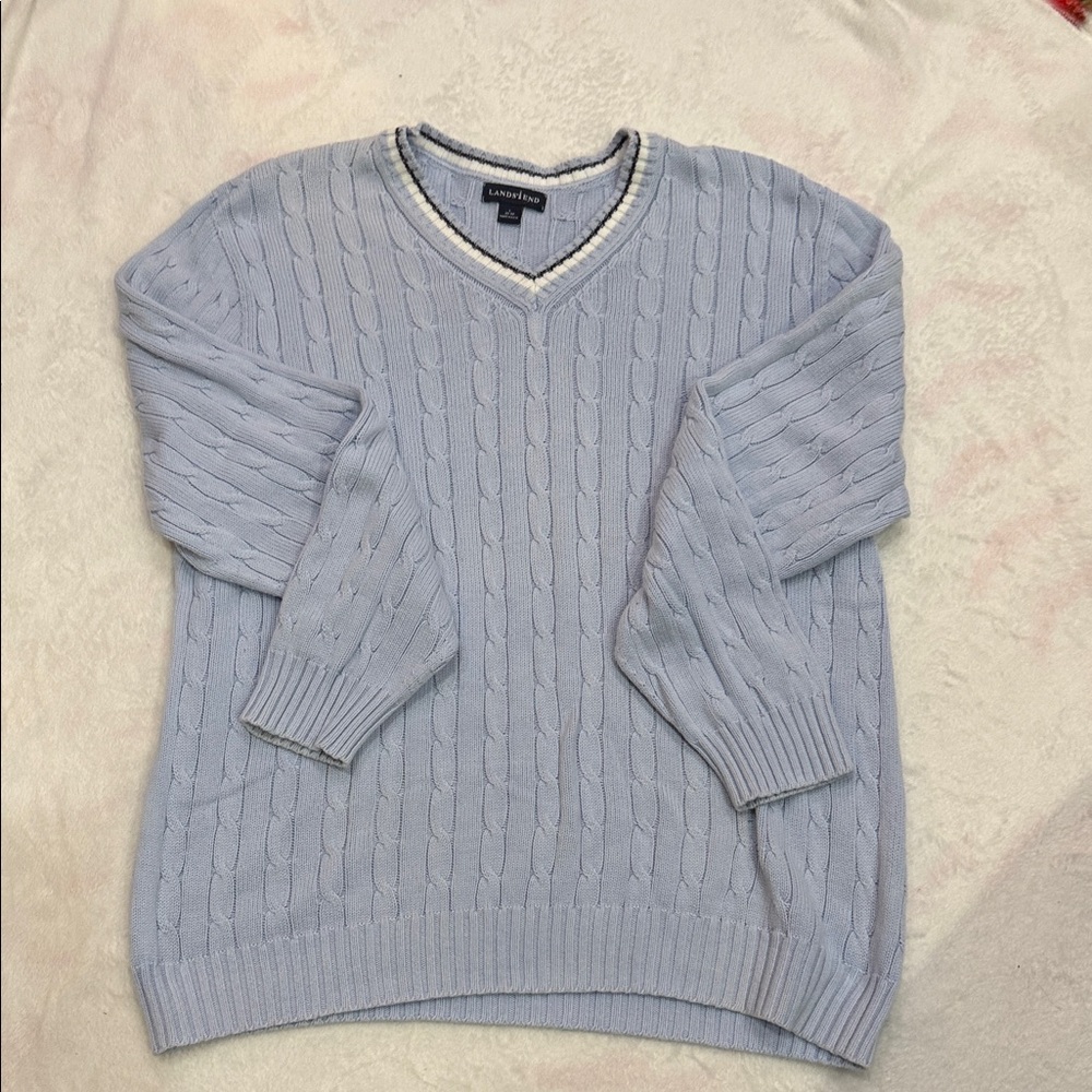 Lands' End Men's Soft Blue V-Neck Sweater
